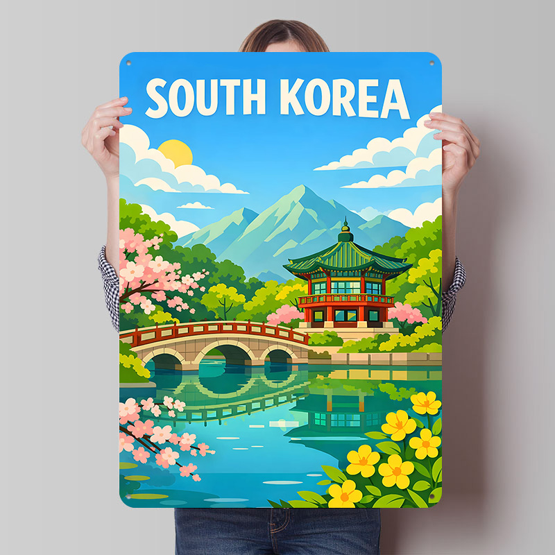 Desk Setup Art - Südkorea Reiseplakat Maßgefertigte Vintage Metallschilder Wandkunst