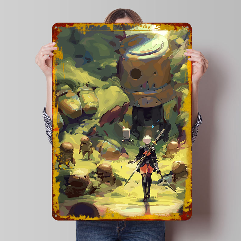 Desk Setup Art - Nier Automata: 2B im Wald Metallposter