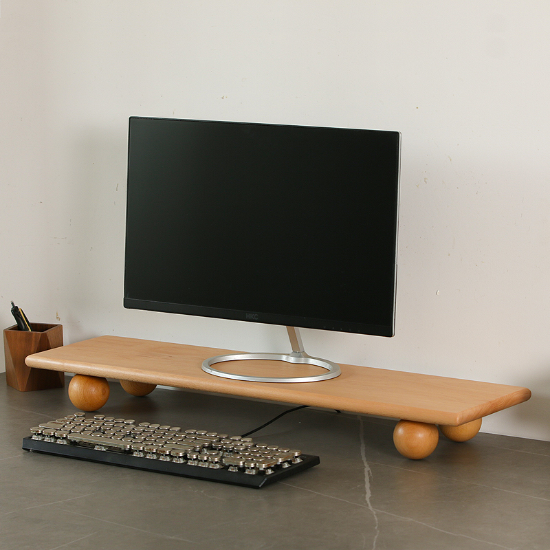 Desk Setup Natural - Desktop-Riser aus Naturholz, Dual-Monitorständer mit Ablagefach,