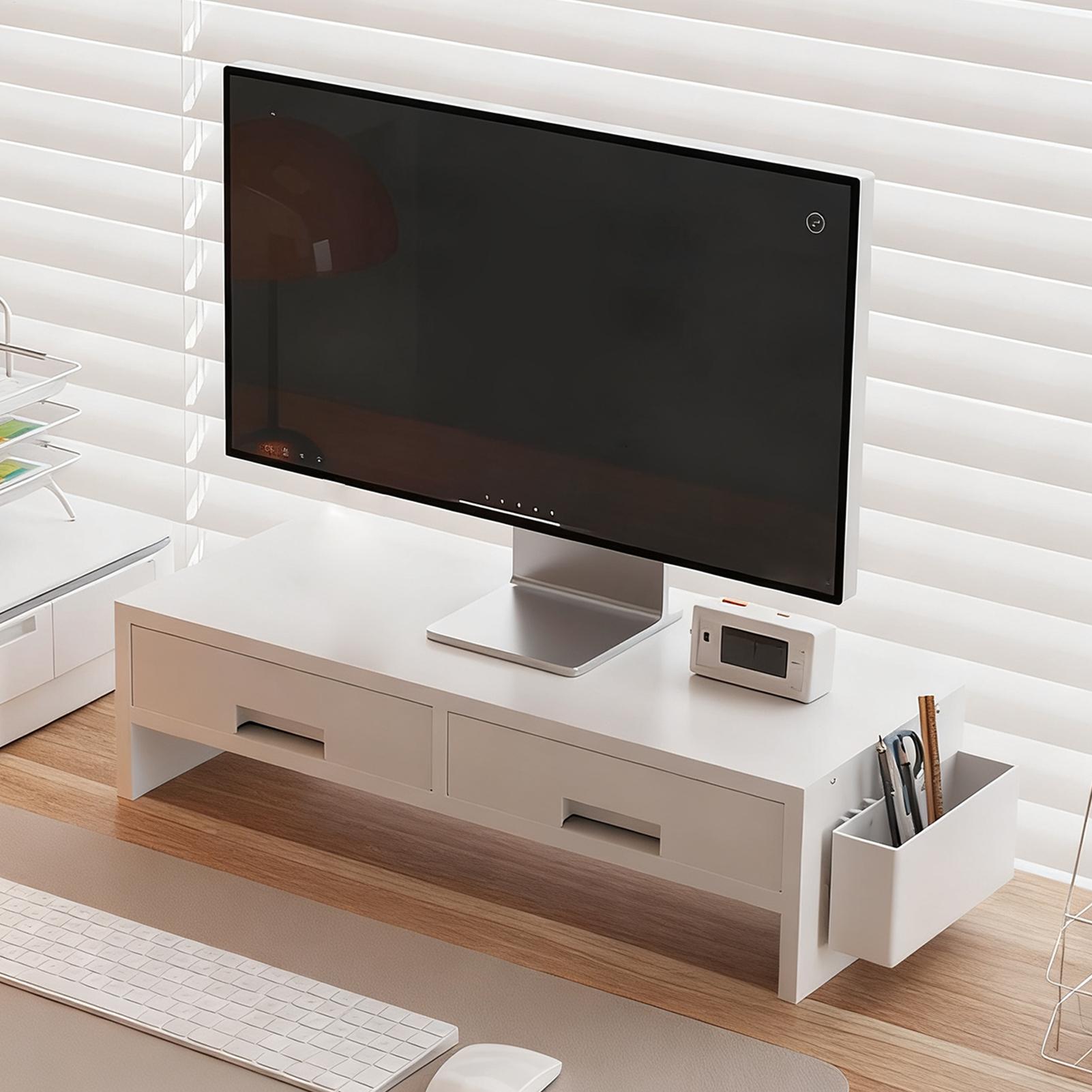 Desk Setup Home Office - Schreibtisch-Monitorständer-Riser, doppelte Schublade, ergonomischer Organizer, Computer-Schreibtisch-Monitor-Riser