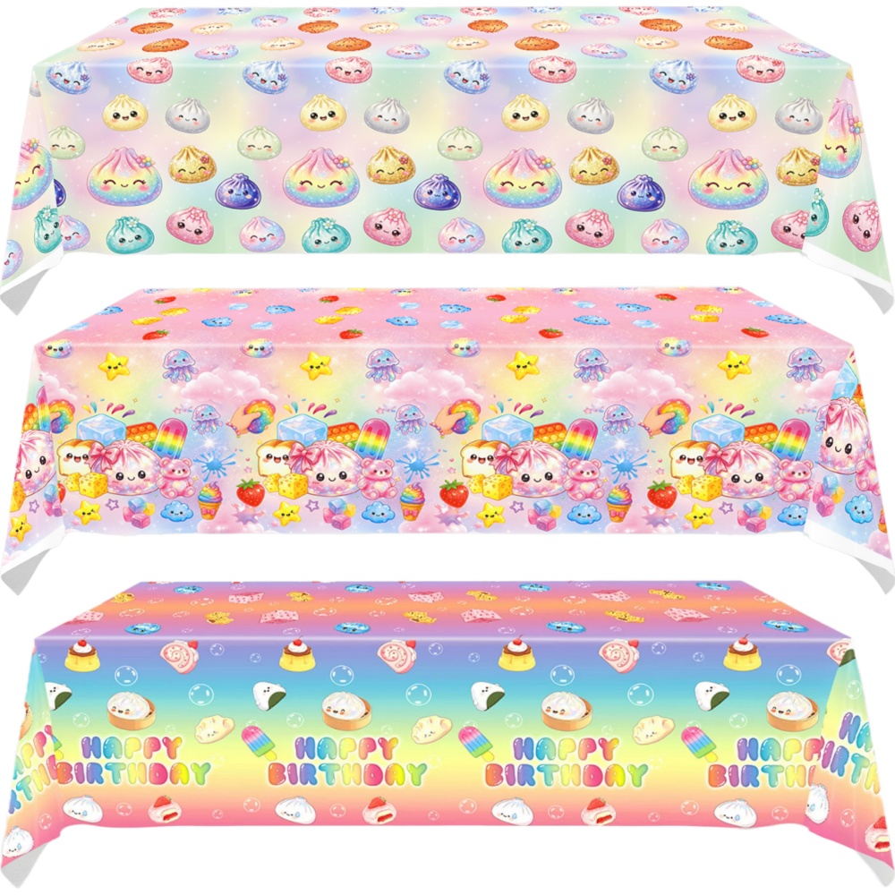 Desk Setup Wallpaper - 137x274cm Einweg-Tischdecke mit Squishy-Motiv für Geburtstagsfeier,