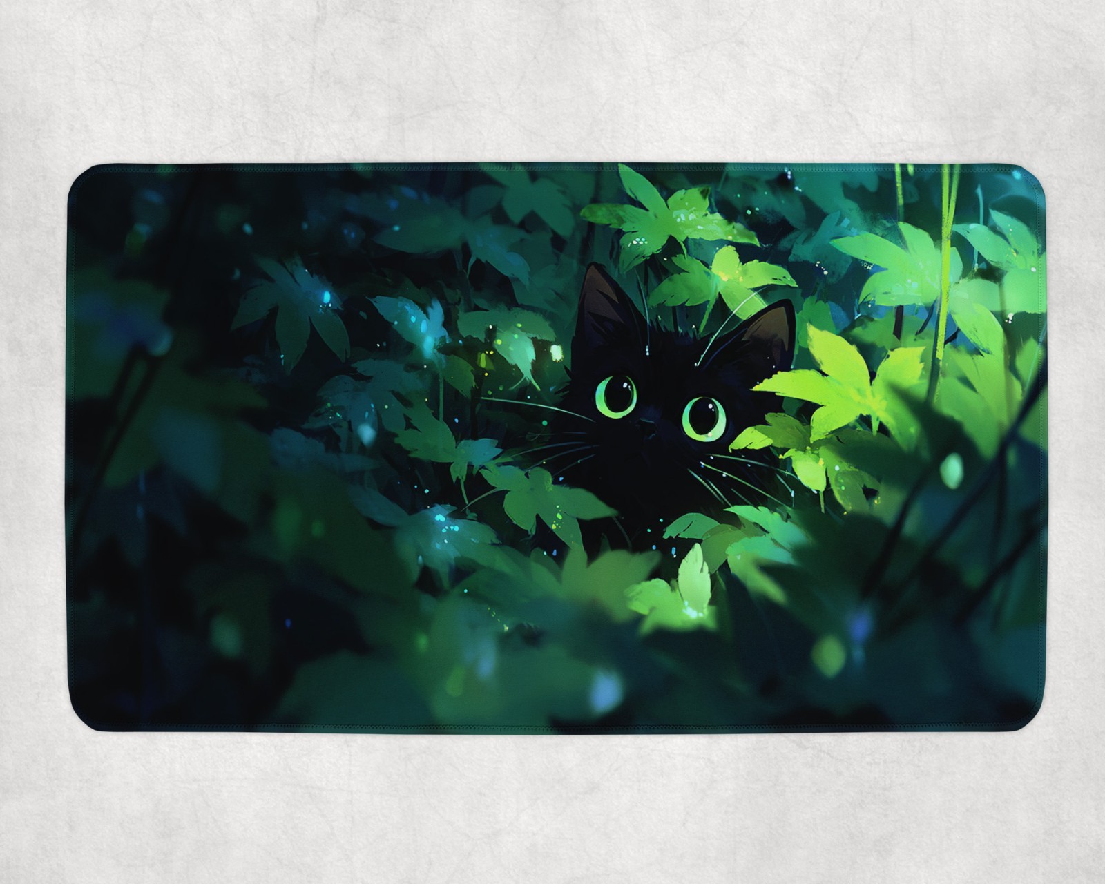 Desk Setup Art - Black Cat für MTG Playmat Green