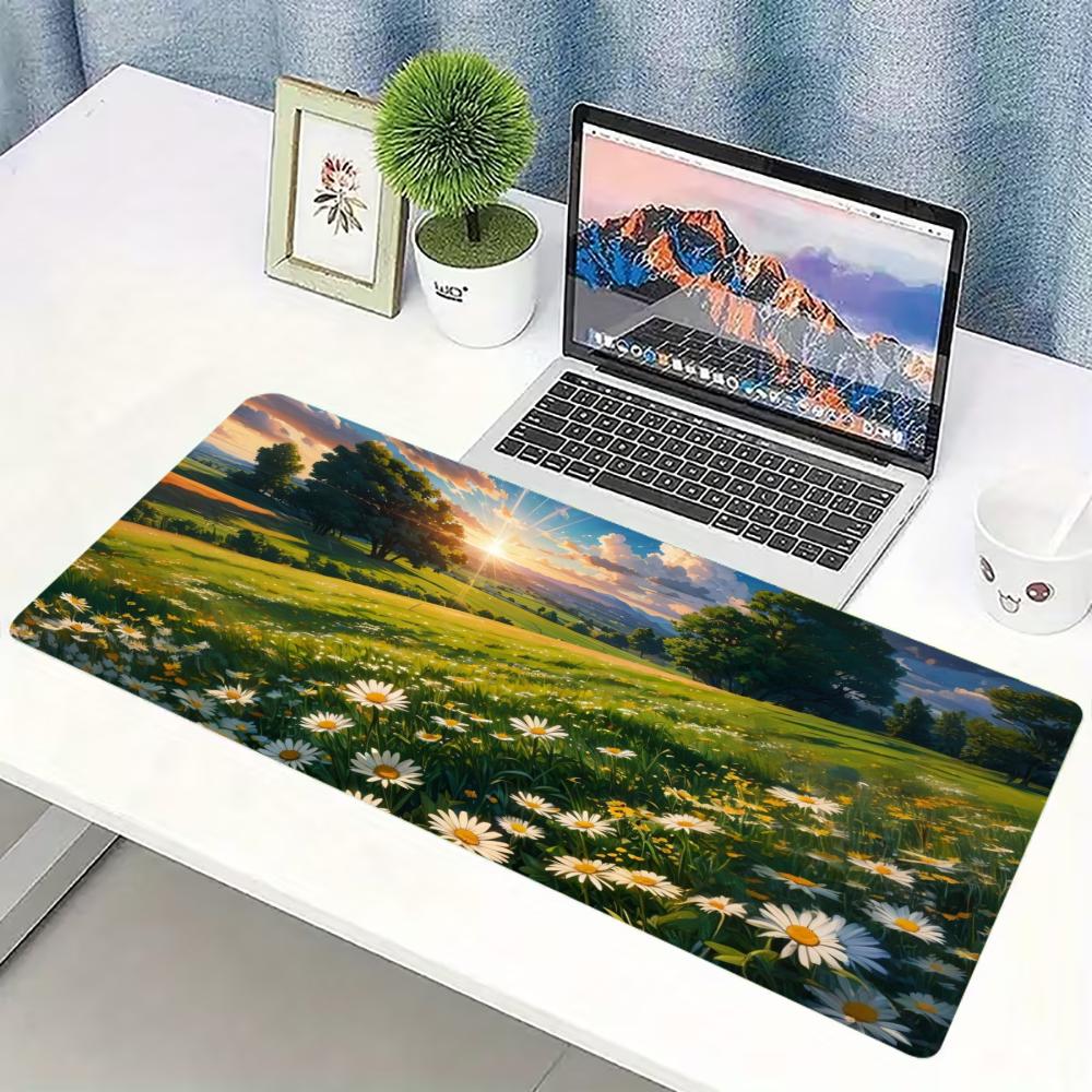 Desk Setup Natural - Natural Daisy Meadow Großes, erweitertes Gaming-Mauspad,