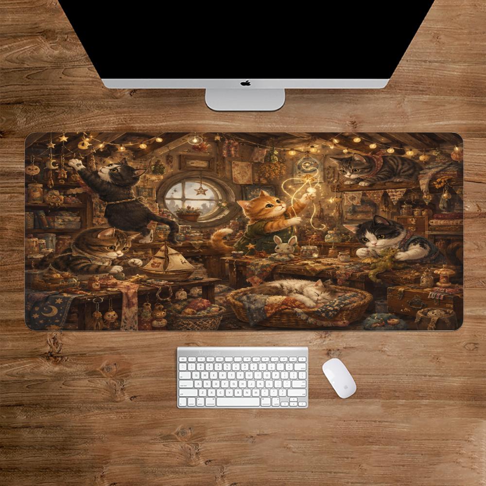 Desk Setup Bedroom - Mauspad für Katzen, rutschfeste Schreibtischunterlage für