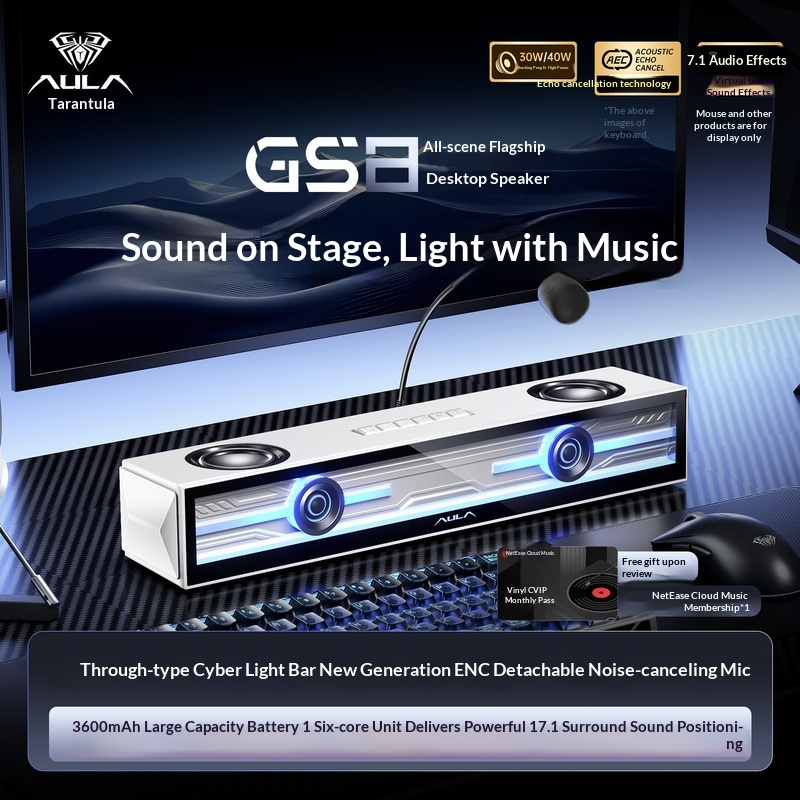 Speaker Desk Setup - Aula Gs8 Gaming-Lautsprecher Desktop-Computer-Soundbar RGB-Hintergrundbeleuchtung Bluetooth