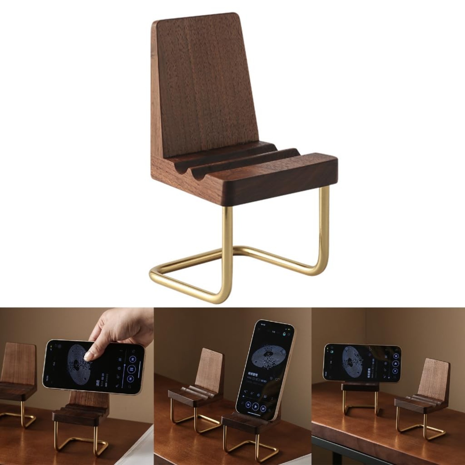 Desk Setup Natural - Holz-Handyhalter Walnuss Schreibtisch-Organizer Minimalistischer Halter Ästhetische