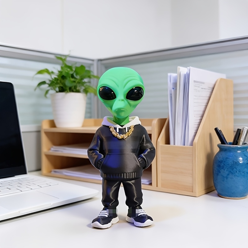 Desk Setup Home Office - 1 Stück grüne Alien-Figur mit Taschen-Design,