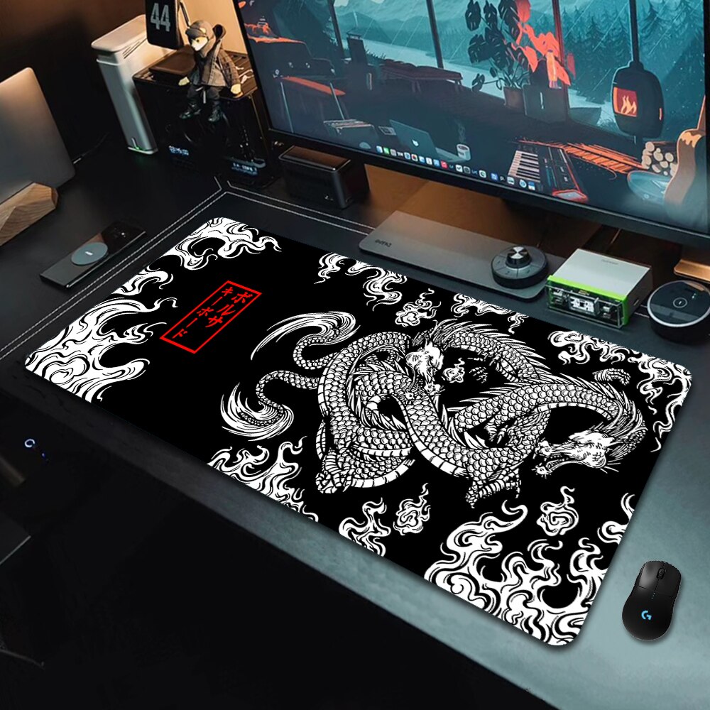 Desk Setup Japan - Japanischer Drache, großes Gaming-Mauspad, XXL-Tastatur, Gamer-Mauspad